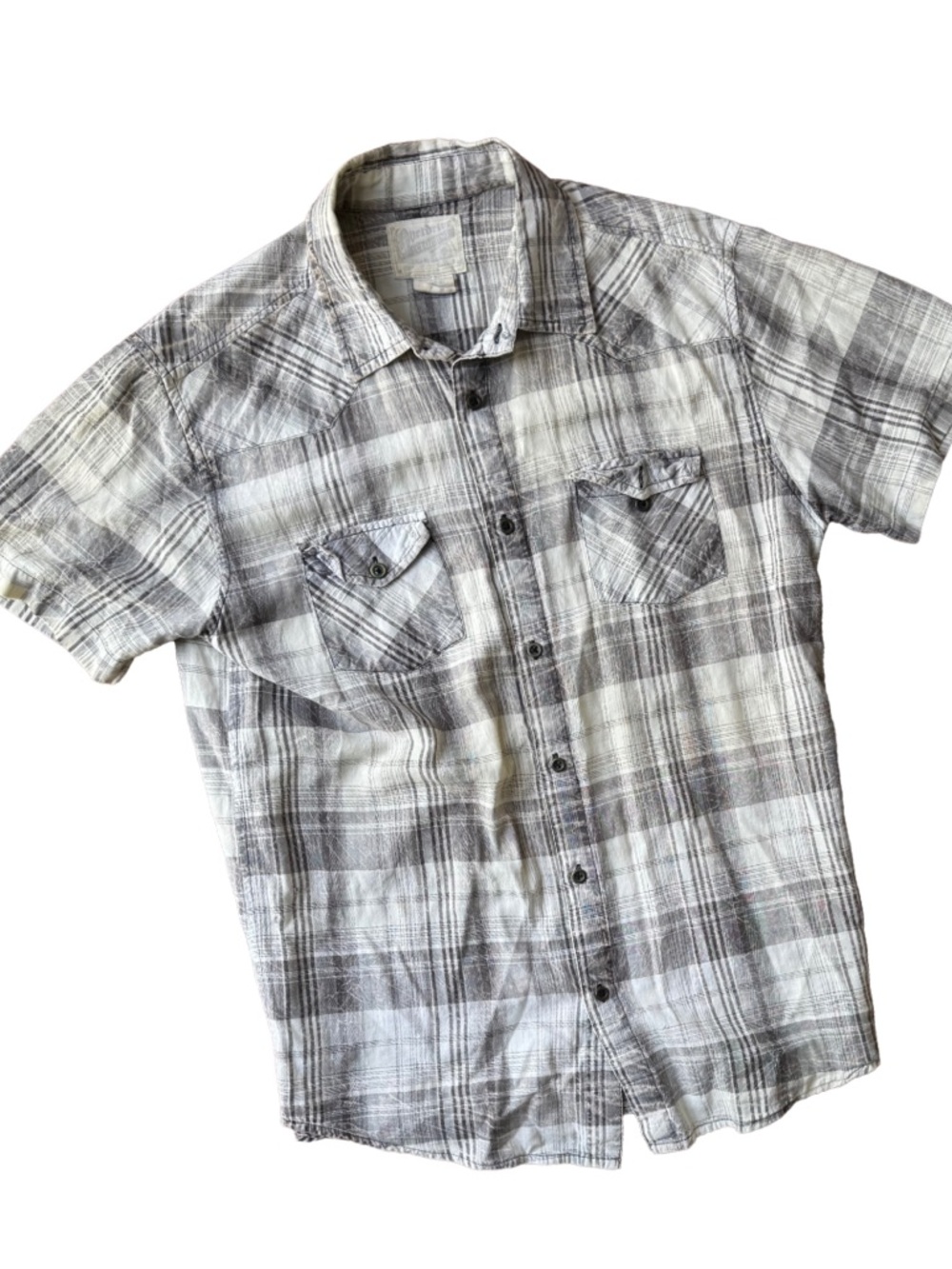 Overdrive Clothing Men's Short-Sleeve Plaid Button-Up Shirt - Gray/White